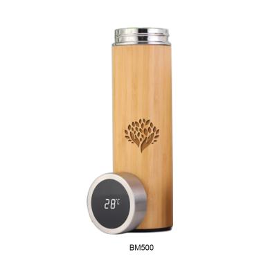 China 2021 Minimalist Wholesale Smart Bamboo Tumbler Flask Travel Vacuum Flask With Temperature Display Tea for sale