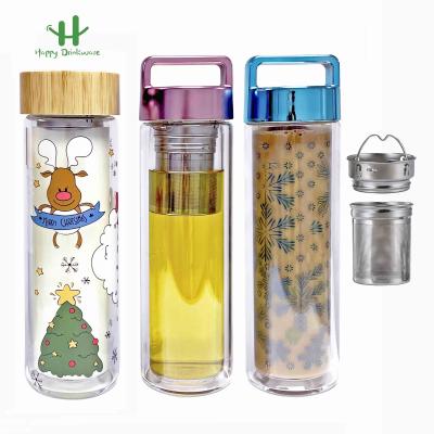 China 2022 Amazon Hit Bpa High Borosilicate Sustainable Free Double Wall Glass Water Bottle With Bamboo Lid Eco-friendly for sale