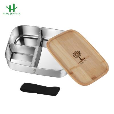 China Sustainable Eco Friendly Plastic Freestanding Bamboo Storage And Food Grade Lid 304 Stainless Steel Food Container for sale