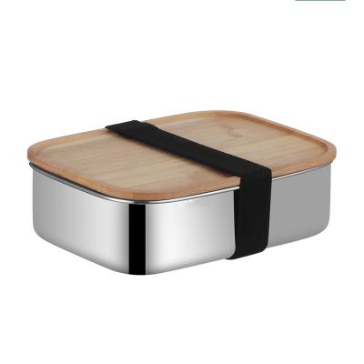 China 100% Sustainable Wholesales Bamboo Lid 304 Stainless Steel Food Container Eco-friendly Bamboo Storage for sale