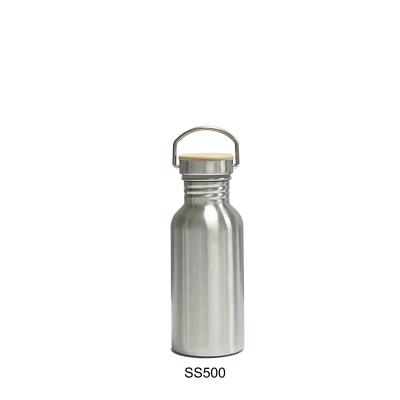 China Pastoral Simple Walled 500ml Powder Coating Vacuum Insulated Stainless Steel Wide Mouth Water Bottle With Bamboo Lid for sale