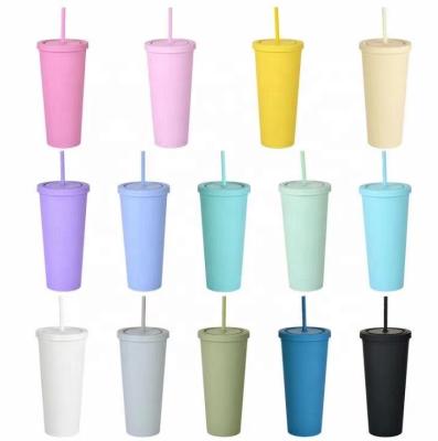 China 15oz Viable 20oz Plastic Cold Wall Cups Double Lean Sublimation Straight Lean Tumblers With Straw And Lids for sale