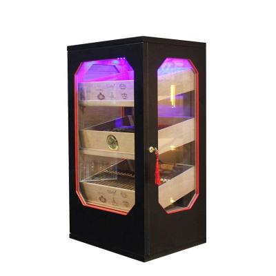 China Constant Temperature Humidity With Electric Cabinet Type Cigar Humidor Lights Cigar Box Cabinet for sale