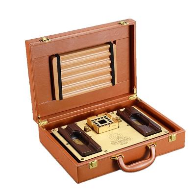 China Luxury Multifunctional Cigar Handbag with Pure Copper Cigar Lighter and Wooden Cigar Cutter Ashtray for sale