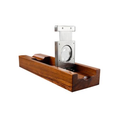 China Custom Wholesale Custom Cigar Ashtray Cutter Combination Outdoor Easy Clean And Cigar Retro Wood Ashtray for sale