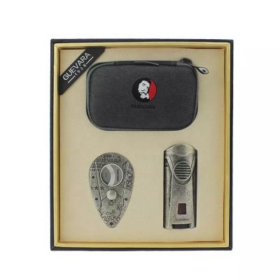 China Carry Classic Vintage Torch Lighter and Cutter with Small Bag Portable Cigar Smoking Kit for sale