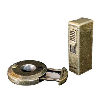 China Durable Luxury Modern Bronze Classic Cigar Set Guevara Cigar Cutter And Lighter Gift for sale