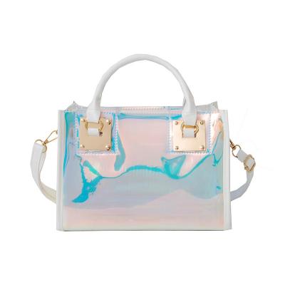 China 2022 High Quality Fashion New Female Leisure Jelly Color Transparent Laser PVC Material Women One Shoulder Handbag for sale