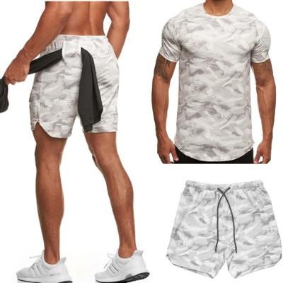 China 2021 Fashion Cotton Camouflage Men's Two-piece Fitness Clothing Antibacterial Casual Suit Short Sleeve Sportswear for sale