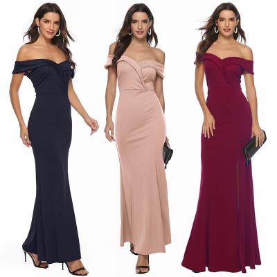 China Anti-wrinkle clothing 2020 new women's V-neck slit dress banquet party dress skirt new long for sale