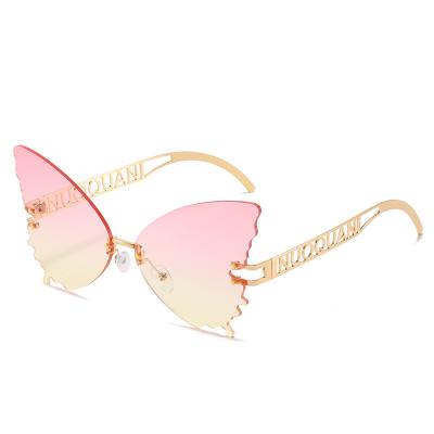 China Luxury Brand Designer Fashion Oversized Steampunk Sunglasses Vintage UV400 Eyewear Anti Butterfly UV400 Rimless Women Sunglass Women for sale