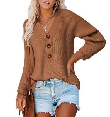 China Custom Made Anti-wrinkle Sweater Plus Size Women Loose Casual Long Sleeve Sweater With Buttons Pullover Knitted Top for sale