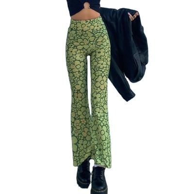 China Breathable Streetwear High Waist Floral Print Pants Flare Fashion Wide Leg Panties Causal Horn Pants for sale