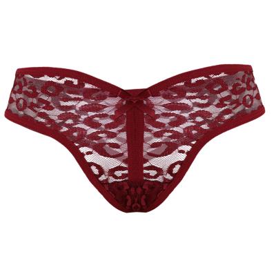 China Antibacterial Sexy Nylon Ladies Low Waist Sexy G-String Women Women Bikini Underwear Leopard Lace Up Thong Brief Panties for sale