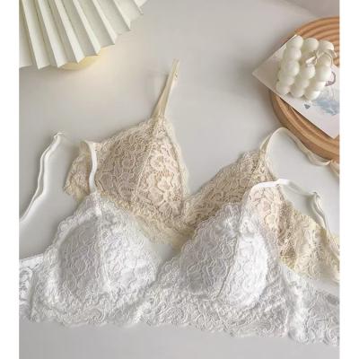 China Women's small lace women's underwear summer French QUICK DRY thin chest large section without small bra steel adjustment ring chest gathered b for sale