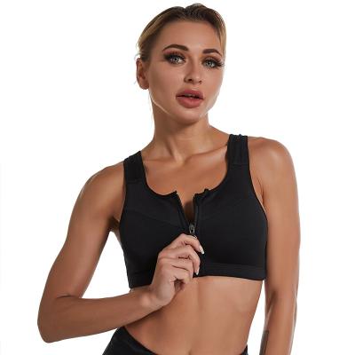 China Jogging Gym Women Plus Size Running Yoga Seamless High Elastic Quick Dry Front Closure Lift Zipper Fitness Push Up Sports Bra for sale