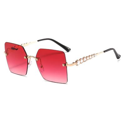 China Fashion sunglasses top sale rimless square frame big new design oversized diamond hinges shape female sunglasses for sale