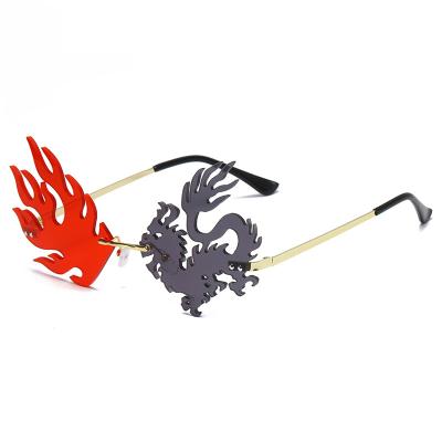 China Fashion Sunglasses Most Popular 2021 Exaggerated Widespread Irregular Flame Phoenix Dragon Shape Rimless Sunglasses for sale