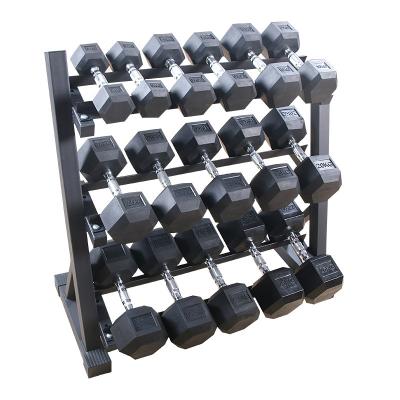 China New Joint Hexagonal Adjustable Dumbbell Rack Three-Layer Indoor Round Head Dumbbell Storage Rack for sale