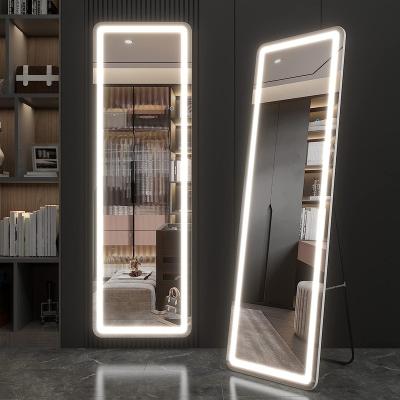 China Lighted Custom modern simple large big decorative full length long LED standing makeup mirror for living room miroir for sale