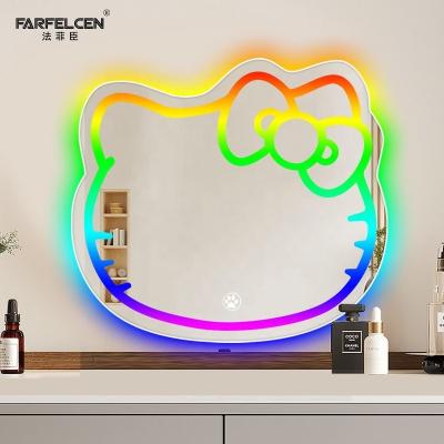 China 3 buttons touch pink/white/light pink changes with dim Light touch mirror switch For Bathroom Irregular Decorative Mirrors Wall Modern Hello Kitty Led Mirror for sale