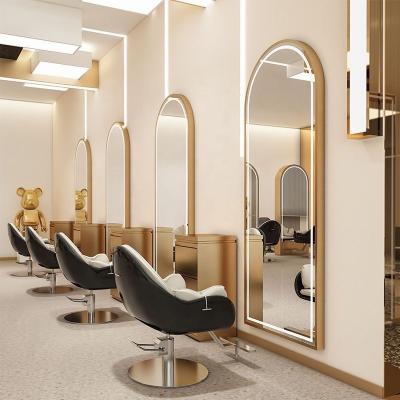 China Modern High Quality Gold Black Arched Shape Aluminum Alloy Framed Wall Decorative Full Body Length Hair Salon Led Mirror 50 - 199 piece for sale