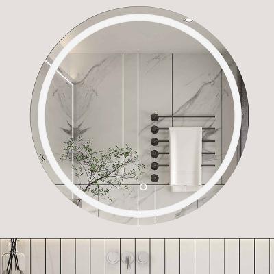 China Eco-friendly Decorative Wall Mirror Decorative Touch Sensor Frameless Wall Mounted Smart Bathroom Half Moon Mirror With Led Light And Bluetooth for sale