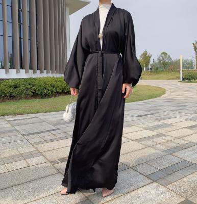 China Customerized Women's Open Front Black Dubai Turkish Clothing Plain Modest Muslim Long Dress Pleated Islamic Kimono Abaya for sale