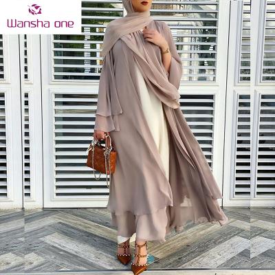 China 2021 Fashion Color Abaya Dubai Chiffon Dress Solid Muslim Beach Wear Modest Wear Islamic Clothing For Women For Women for sale