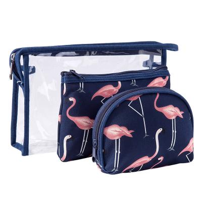 China Fashion New Arrival Flamingo Pattern Women Cosmetic Bag Transparent Storage Makeup Bag for sale