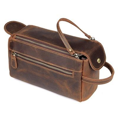 China Vintage Genuine Leather Cosmetic Bag Customized Men Wash Bag Toiletry Bag for sale