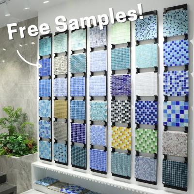 China OEM Supplier Free Sample Acqua Crystal Glass Mosaic Glass Green Blue Flooring Iridescent Hot Melt Wall Tile For Swimming Pool for sale