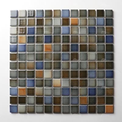 China Pool Tile Style Price Classic Cheap Ceramic Porcelain 1x1 Square Bathroom Shower Wall Decor Glazed Mosaic Tile For Swimming Pool for sale