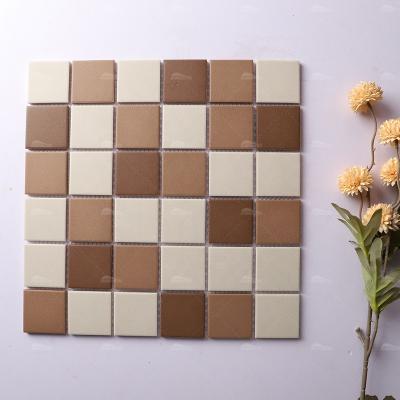 China 48mm Mosaic Tiles Square Unglazed Mosaic Wholesale Wholesale Supplies Square Ceramic Brown Anti Slip Color Porcelain Blend Floor Shower Unglazed Mosaic For Bathrooms for sale