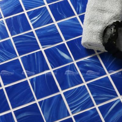 China Foshan Factory Wholesale Price 50x50 Modern Blue Hot Melt Glass Mosaic Swimming Pool Mosaic Tiles for sale