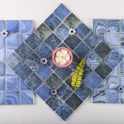 China New Design Modern Mosaico 2x2 Inch Square Pool Mosaic Tile Dark Blue Glass for sale