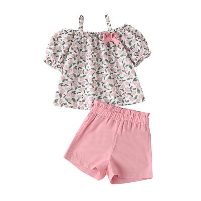 China Sweet Children's Suit Children's Summer Girls Clothing Peach Camisole Shorts Girl's Two-Piece Summer Cool Fashion Clothes for sale