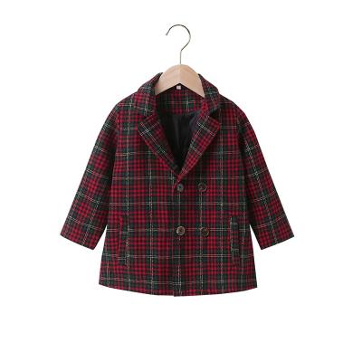 China Regular girls autumn and winter coat wool children's clothing girls red plaid coat, suitable for 3-7 years old for sale