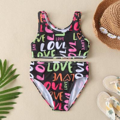 China 100% Polyester Girls Summer Swimsuit Set Children's Wear Girls Bikini Set With LOVE Letter Pattern Baby Fashion Swimwear for sale