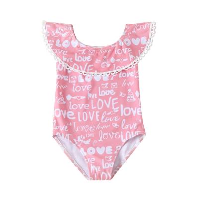 China Bikini girls' swimsuit children's clothing bikini girl love letter pattern, one-piece swimsuit, cute baby, fashion pink swimsuit for sale