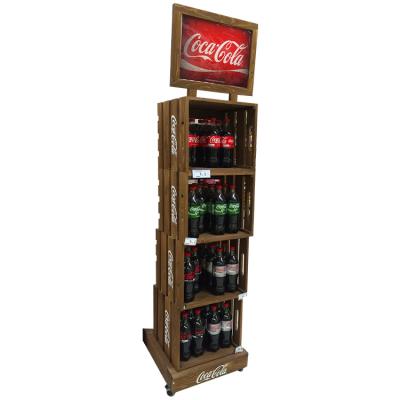 China Grocery Store Wooden Display Rack Soft Drink Wine Coke Display Rack Wholesale Retail Store for sale