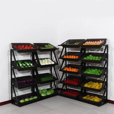 China Grocery Row Fruit Vegetables Display Basket Rack Supermarket Display Rack for Fruit and Vegetable Grocery Vegetable Displays for sale