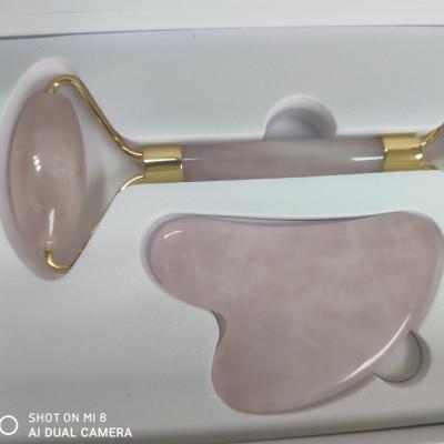 China Rose Quartz Face Roller Jade Roller Gua Sha Set Romantic Birthday Christmas Women's Day New Year Gift for sale