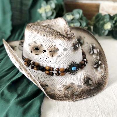 China Western Men's Cowboy Straw Hat Hombre Hat Woman Straw Sun Hat White Brown Image Summer Sombrero for sale