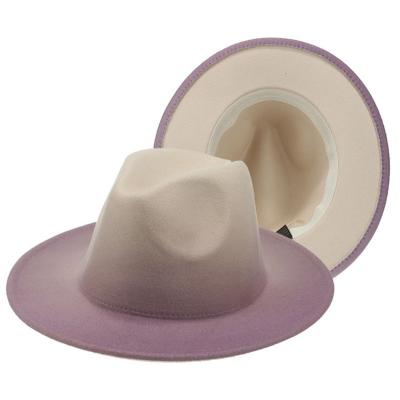 China New Picture Style Woolen Ombre Fedora Hats Side Double Side Jazz Hat Wide Brim Fashion Tops for sale