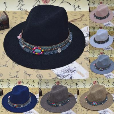 China Image Luxury Jazz Vintage Fedora Hat Women Fashion Felt Wool Fedora Hat With Boho for sale