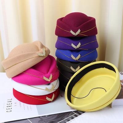 China Airline Stewardess Cap Premium Quality Leather Army Navy Trim Hat Trim Picture Fashion Beret Airline Cap for sale