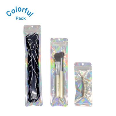 China Barrier Accept Custom Printed Aluminum Foil Glossy Hologram Zipper Tote Make Up Bags for sale