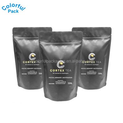 China Colorful Printing Recycle Stand Up Kraft Paper Coffee Bag With Valve , Zip Tea Bag for sale