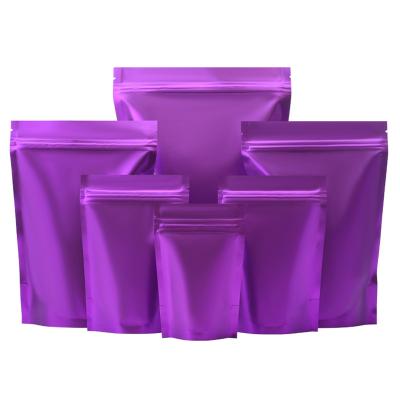 China Matte Purple Aluminum Foil Heat Self Sealing Stand Powder Tea Bag Zip Lock Packet Reusable Sealable Zipper Pouch Bag for sale